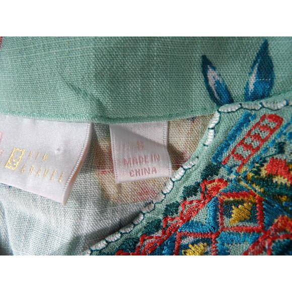 Belle Kim Gravel Tunic Top Shirt Small Floral Boho Embroidered Rayon Peasant - Picture 4 of 14